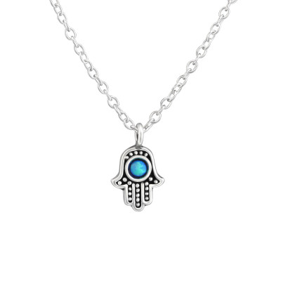 Silver Hamsa Necklace with Synthetic Opal