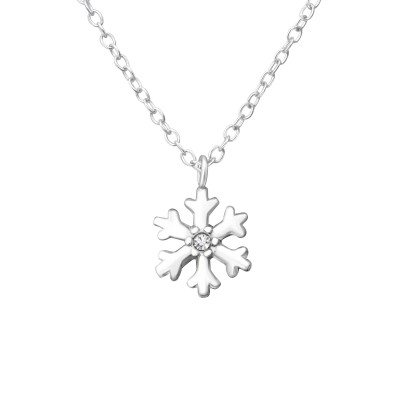 Silver Snowflake Necklace with Crystal