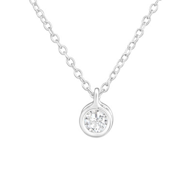 Silver Round Necklace with Cubic Zirconia