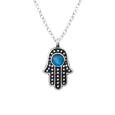 Silver Hamsa Necklace with Cat Eye