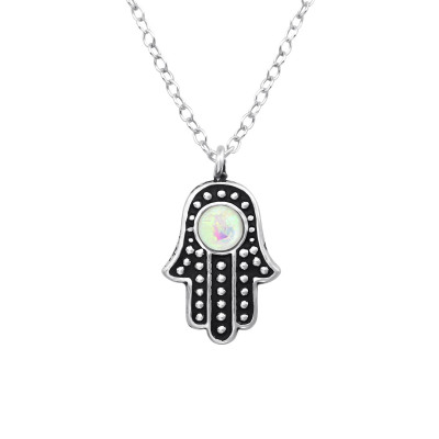 Silver Hamsa Necklace with Synthetic Opal