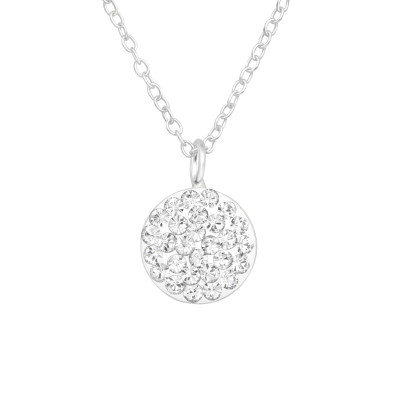 Silver Necklace with Round Pendant and Genuine European Crystal