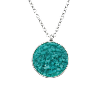 Silver Round Necklace with Druzy Stone