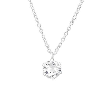 Silver Round 6mm Necklace with Crystal