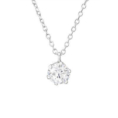 Silver Round 6mm Necklace with Cubic Zirconia