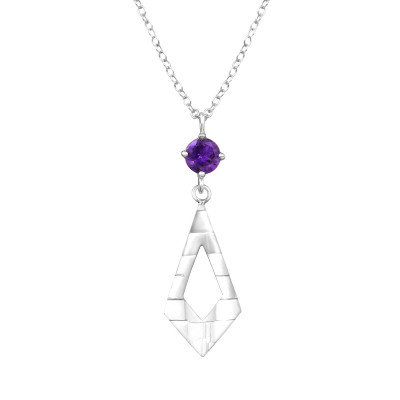 Silver Single Stone Necklace With Cubic Zirconia and Hanging Charm