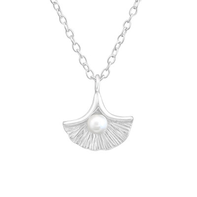 Silver Shell Necklace with Synthetic Pearl