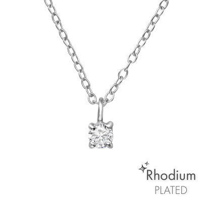 Silver Round Necklace with Cubic Zirconia