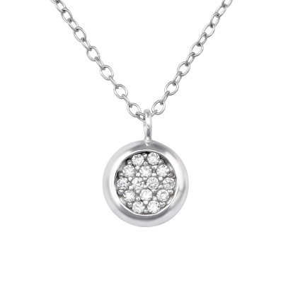 Silver Round Necklace with Cubic Zirconia