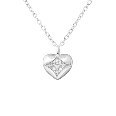 Silver Heart Necklace with Cubic Zirconia