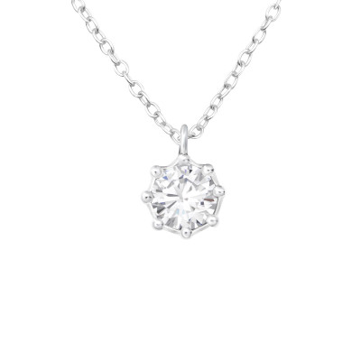 Silver Crown Necklace with Cubic Zirconia