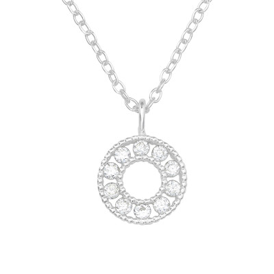 Silver Circle Necklace with Cubic Zirconia