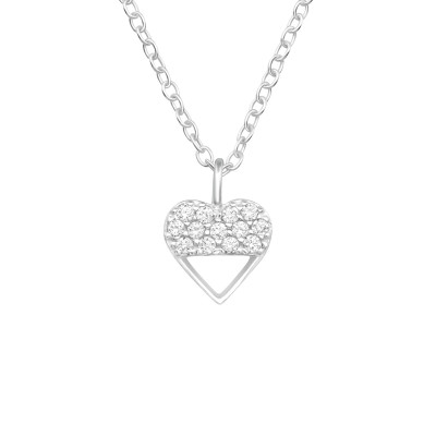 Silver Heart Necklace with Cubic Zirconia