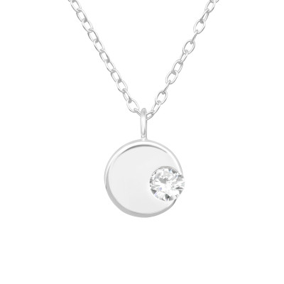 Silver Round Necklace with Cubic Zirconia