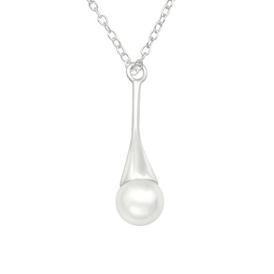 Silver Geometric Necklace with Synthetic Pearl