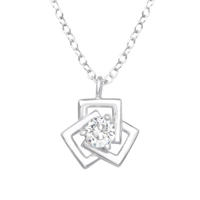 Silver Geometric Necklace with Cubic Zirconia