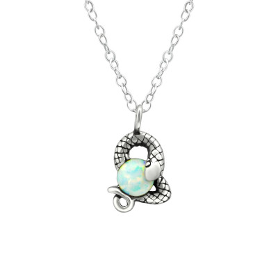 Silver Snake Necklace with Synthetic Opal