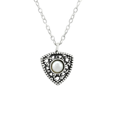 Silver Antique Necklace with Synthetic Pearl