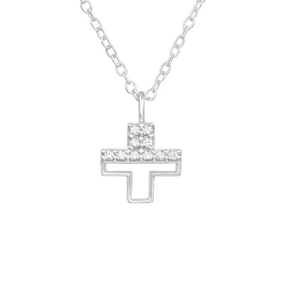 Silver Cross Necklace with Cubic Zirconia