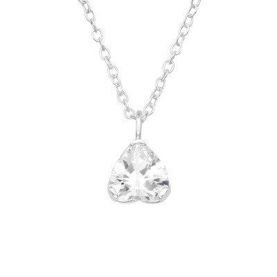 Silver Heart Necklace with Cubic Zirconia