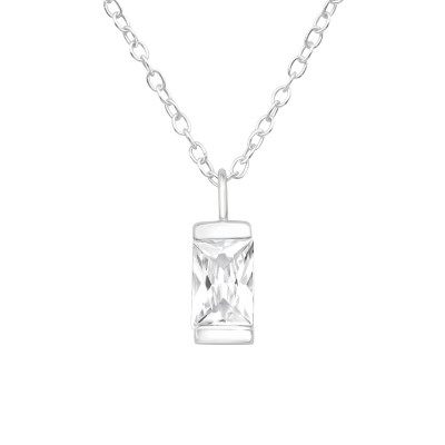 Silver Rectangle Necklace with Cubic Zirconia