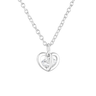 Silver Heart Necklace with Cubic Zirconia