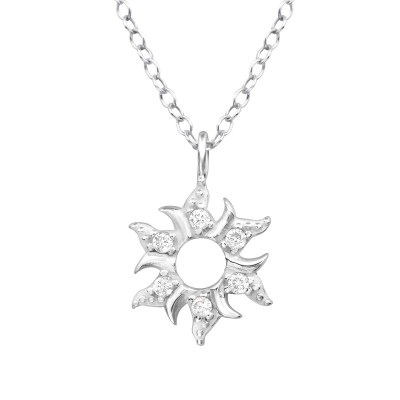 Silver Sun Necklace with Cubic Zirconia