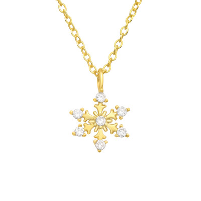 Silver Snowflake Necklace with Cubic Zirconia