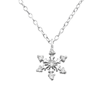 Silver Snowflake Necklace with Cubic Zirconia