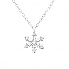 Silver Snowflake Necklace with Cubic Zirconia