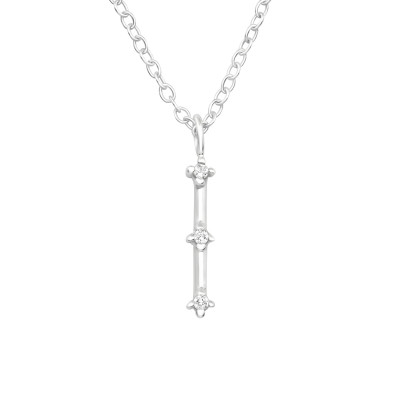 Silver Bar Necklace with Cubic Zirconia