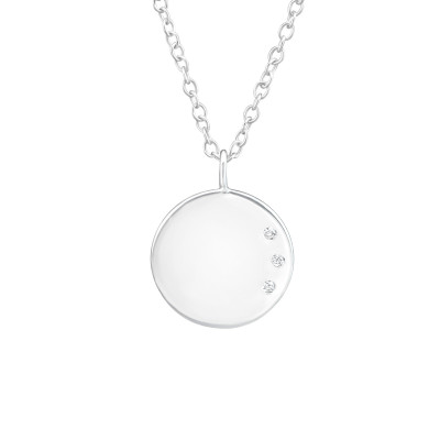 Silver Round Necklace with Cubic Zirconia