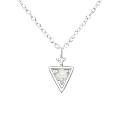 Silver Triangle Necklace with Cubic Zirconia and Synthetic Opal