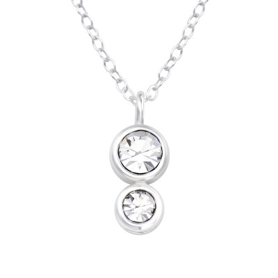 Silver Double Round Necklace with Genuine European Crystals