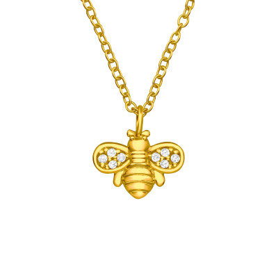 Silver Bee Necklace with Cubic Zirconia