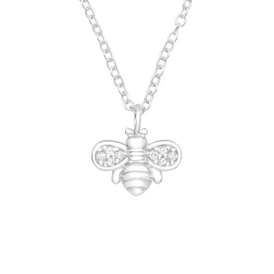 Silver Bee Necklace with Cubic Zirconia