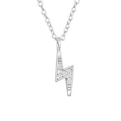 Silver Thunderbolt Necklace with Cubic Zirconia