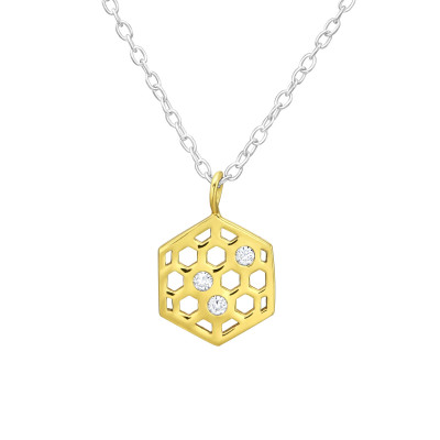 Silver Honeycomb Necklace with Cubic Zirconia