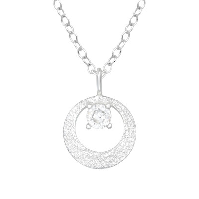 Silver Round Necklace with Cubic Zirconia