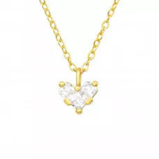 Silver Heart Necklace with Cubic Zirconia