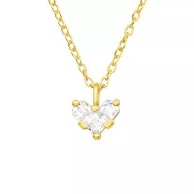Silver Heart Necklace with Cubic Zirconia