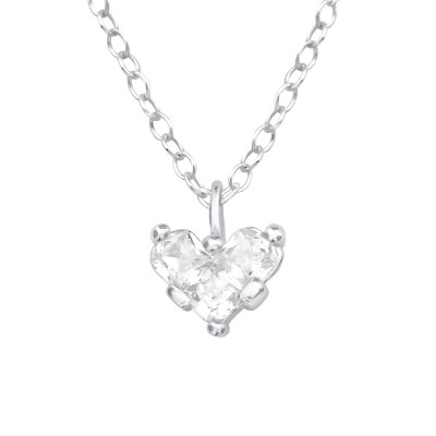 Silver Heart Necklace with Cubic Zirconia