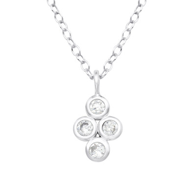 Silver Geometric Necklace with Cubic Zirconia