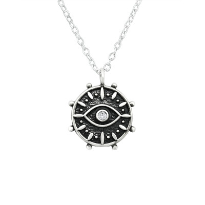 Silver Evil Eye Necklace with Cubic Zirconia