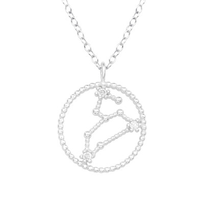 Silver Leo Zodiac Sign Necklace with Cubic Zirconia