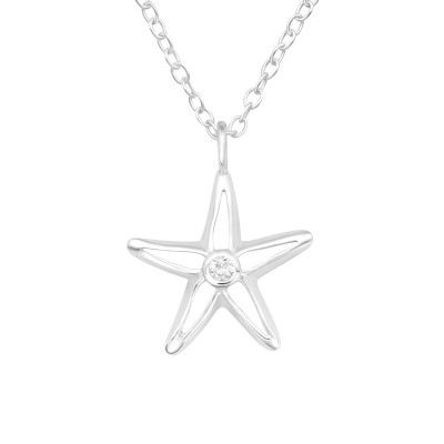 Silver Starfish Necklace with Cubic Zirconia