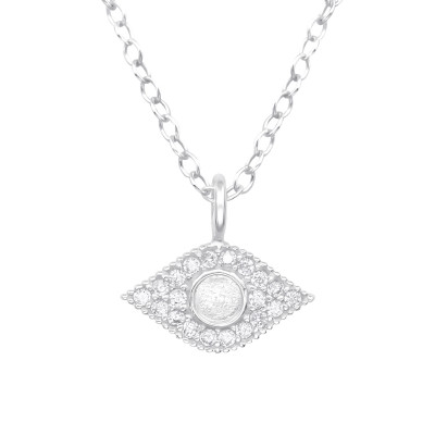 Silver Evil Eye Necklace with Cubic Zirconia