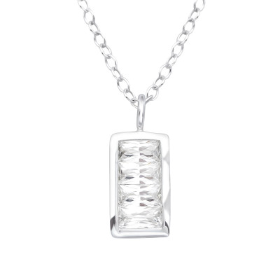 Silver Rectangle Necklace with Cubic Zirconia