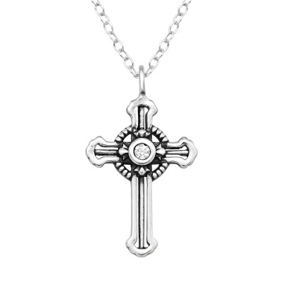 Silver Cross Necklace with Cubic Zirconia