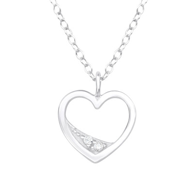 Silver Heart Necklace with Cubic Zirconia